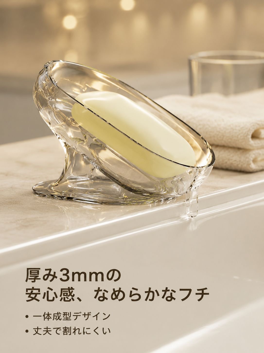 透明なバスルーム用ソープトレイ