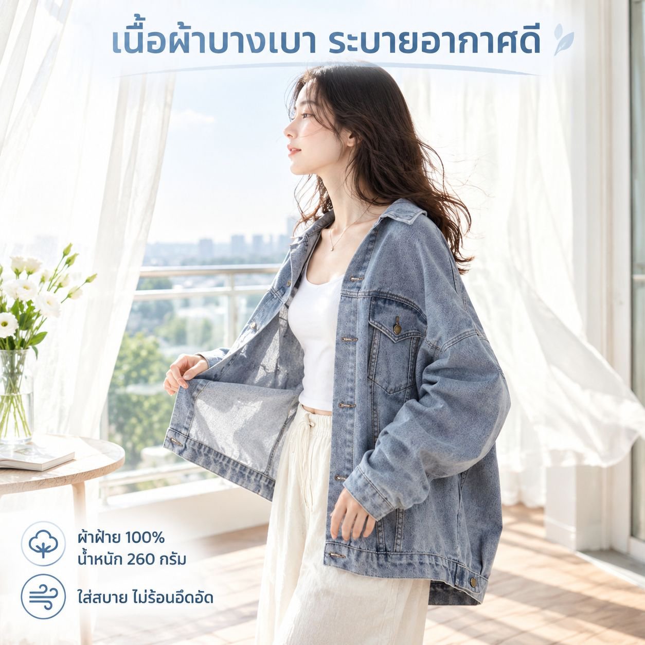 เสื้อแจ็คเก็ตยีนส์แฟชั่นสำหรับผู้หญิง ฤดูใบไม้ผลิ-ใบไม้ร่วง