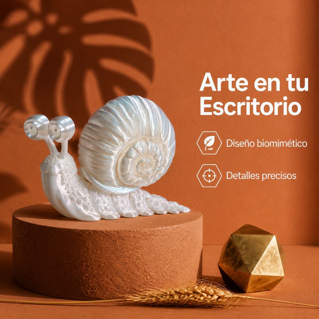 Figura de caracol articulado impresa en 3D para escritorio