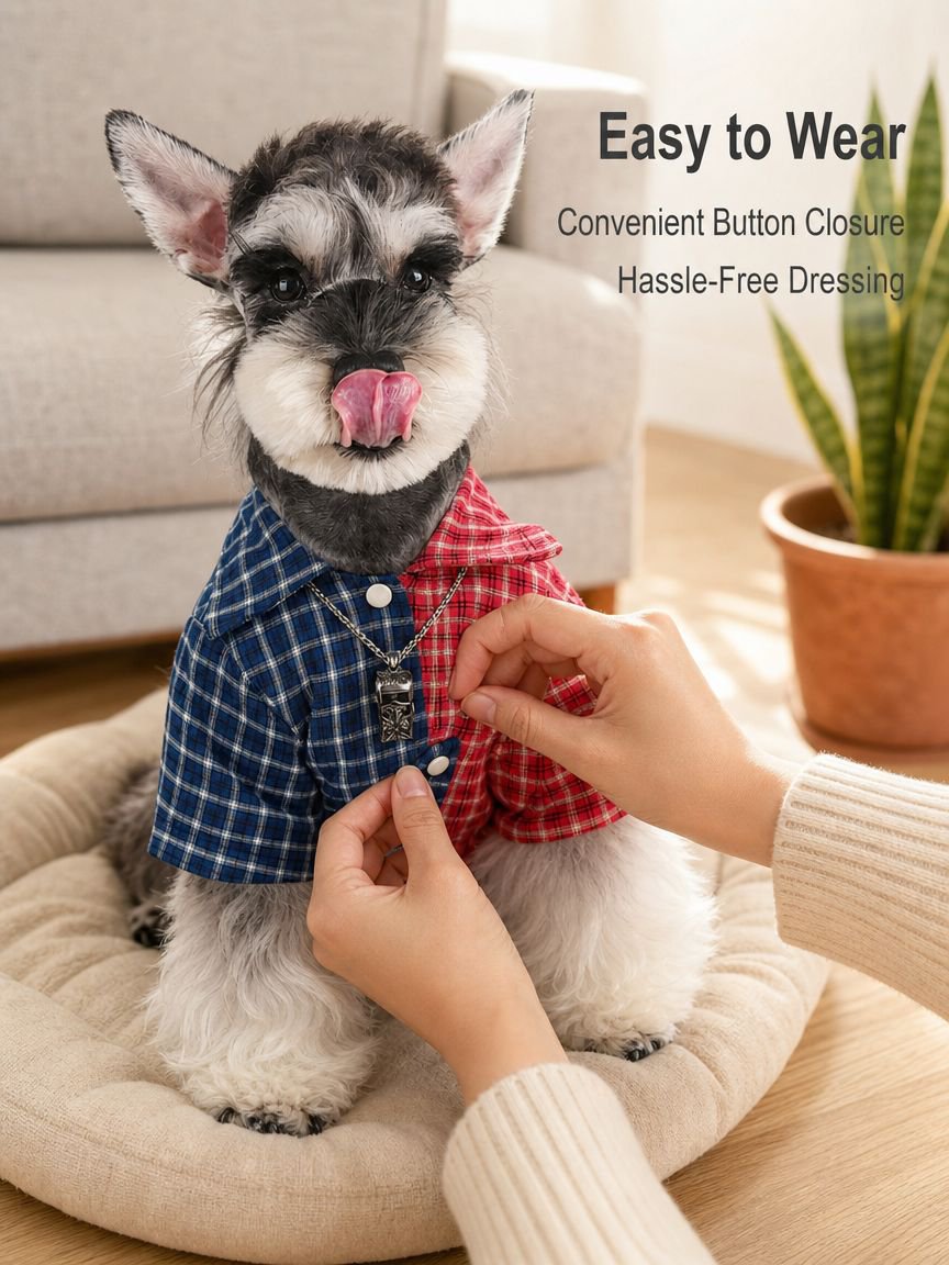 Puppy Blue and Red Plaid Shirt
