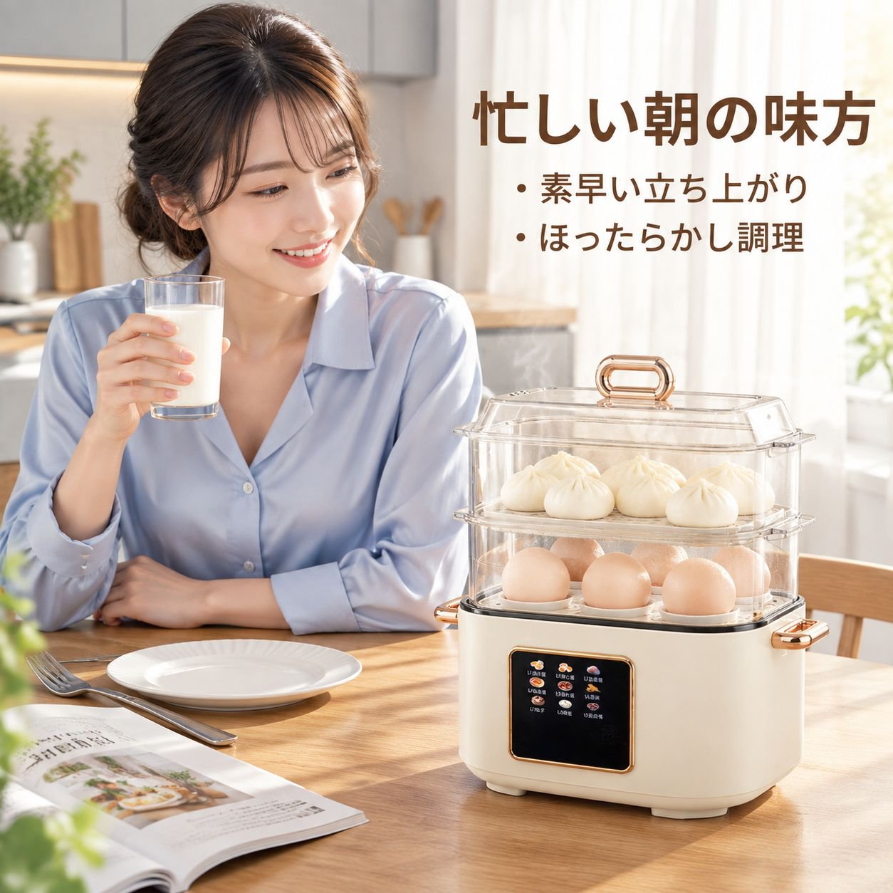 家庭用多機能電気蒸し器・大容量朝食マシン