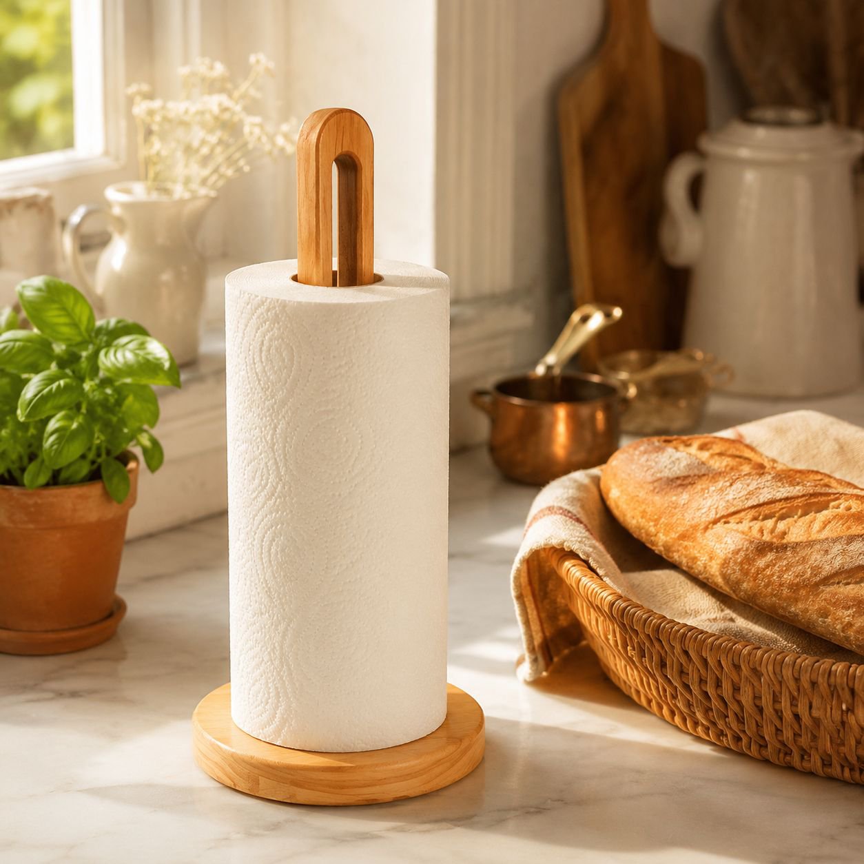 Porte-rouleau de papier en bois pour cuisine, rangement sans perçage pour chiffon et film fraîcheur