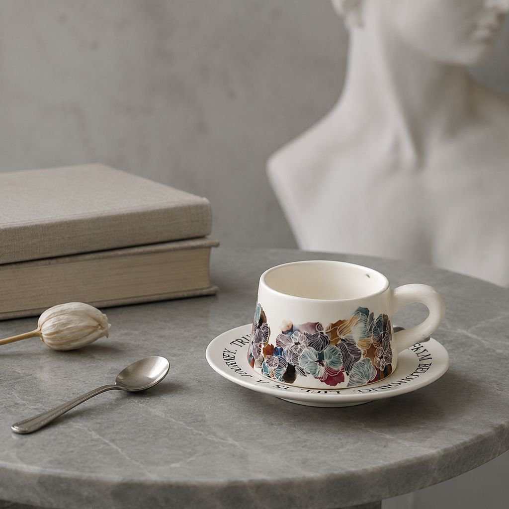 Luxury Mesh Wine Snack Set, Country Ceramic Tea Cup & Saucer Combo