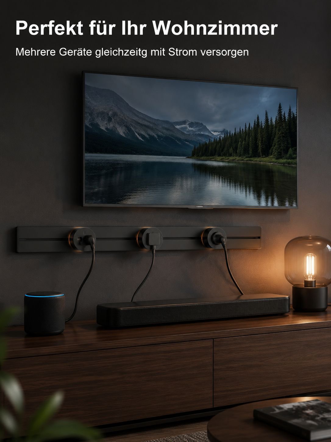 Steckdosenleiste mit mehreren Anschlüssen und USB-Ports
