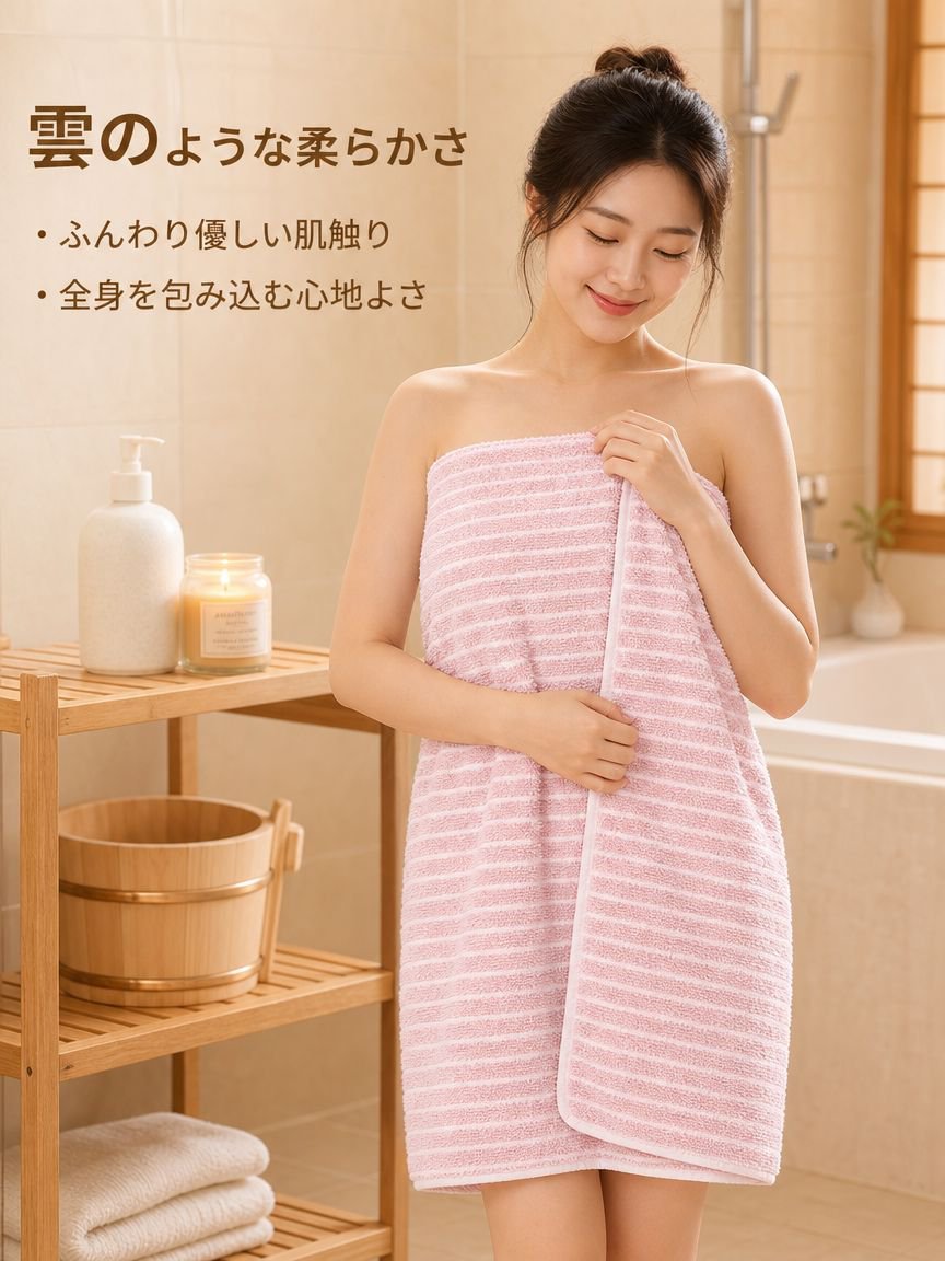 軽量コーラルフリースストライプバスタオル