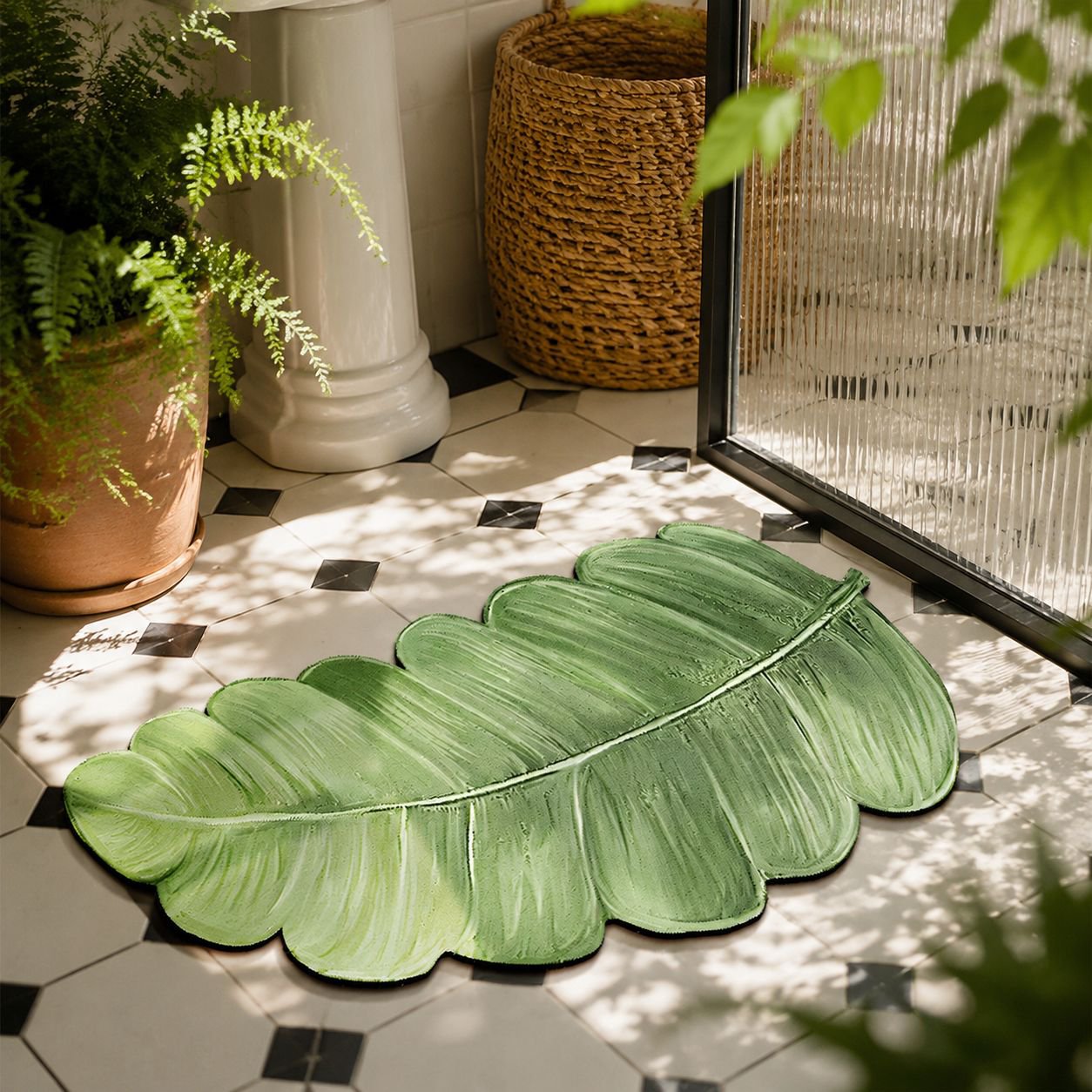 Leaf-Shaped Diatomaceous Earth Water-Absorbing Non-Slip Mat for Bathroom and Entryway