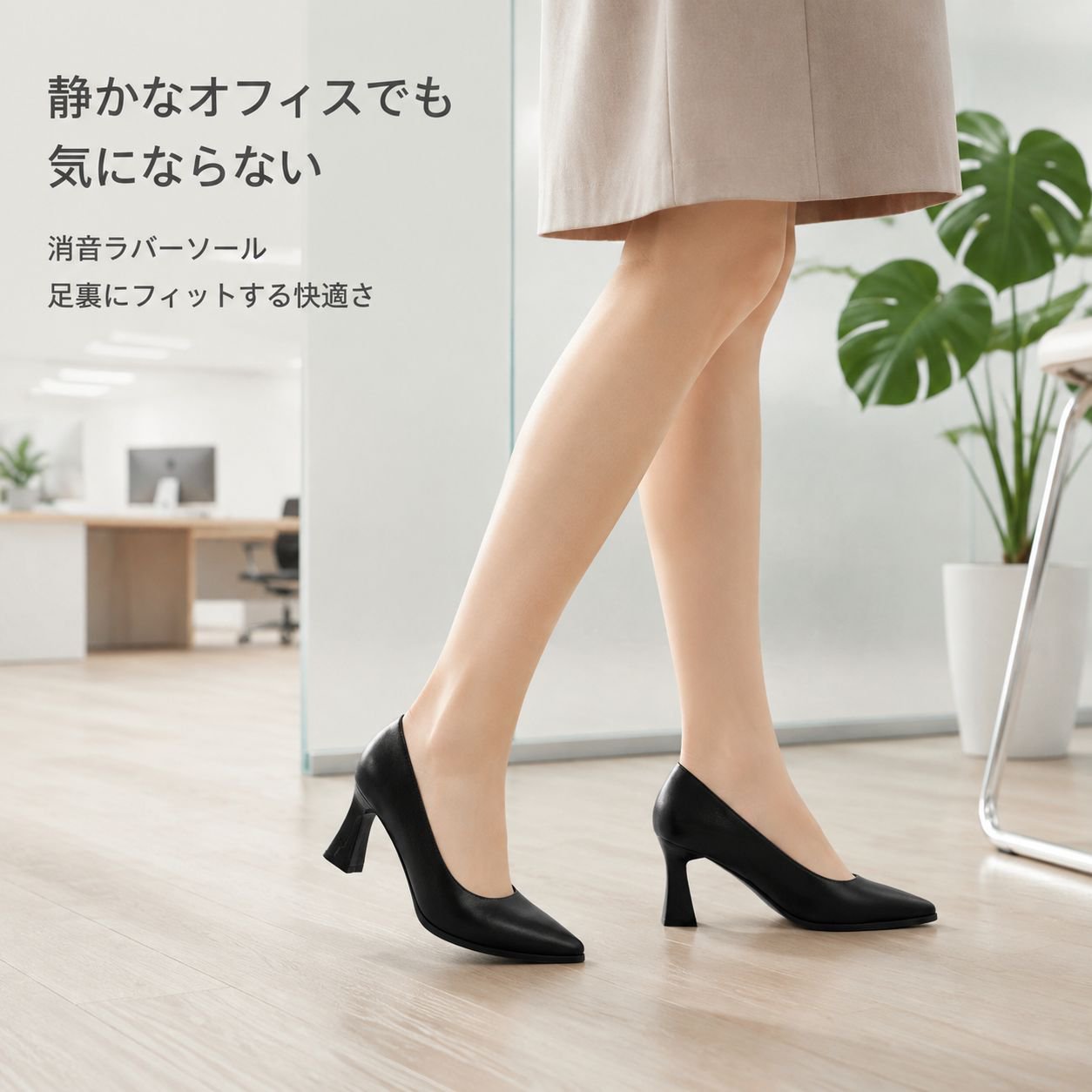 通気性の良い浅口パンプス レディース快適ハイヒール