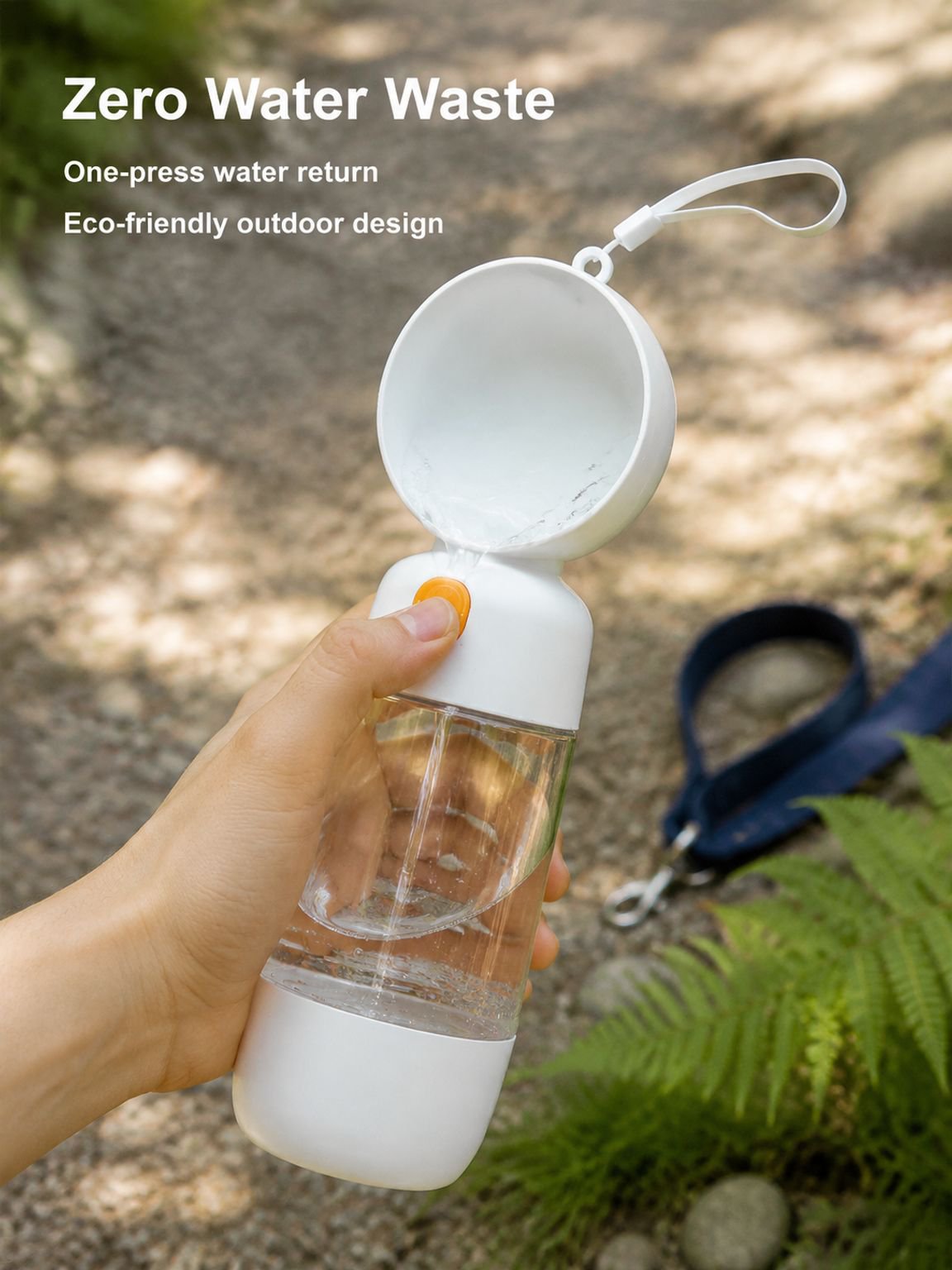 Dog walking water bottle with integrated drinking cup