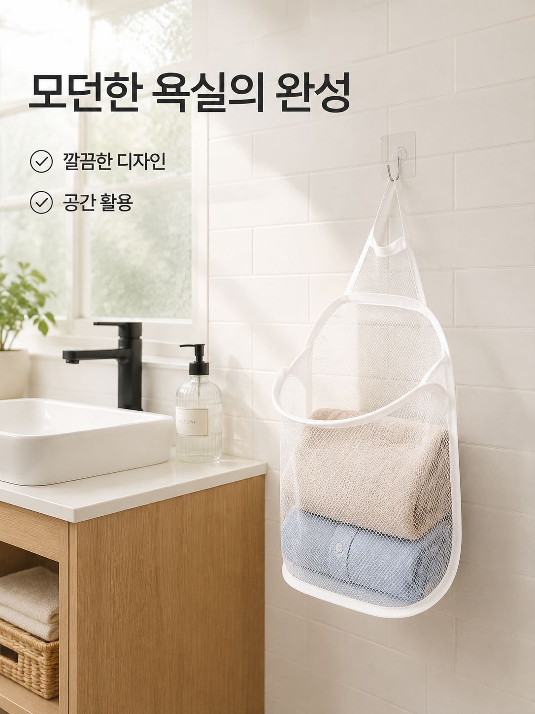 구멍 뚫지 않는 벽걸이 더러운 옷 수납 주머니, 욕실 전용 접이식 더러운 옷 바구니, 망사透기 디자인