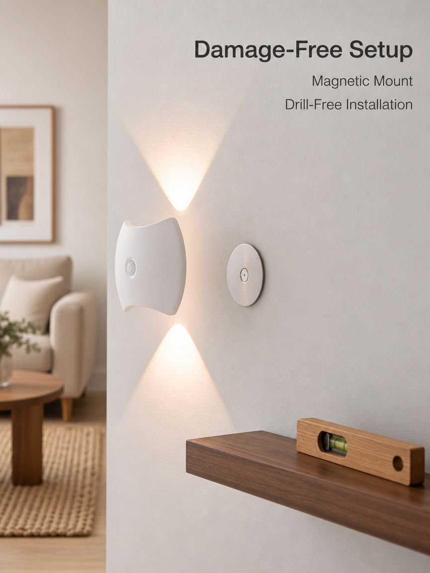 Charging magnetic wall light LED bedroom bedside lamp USB hole free