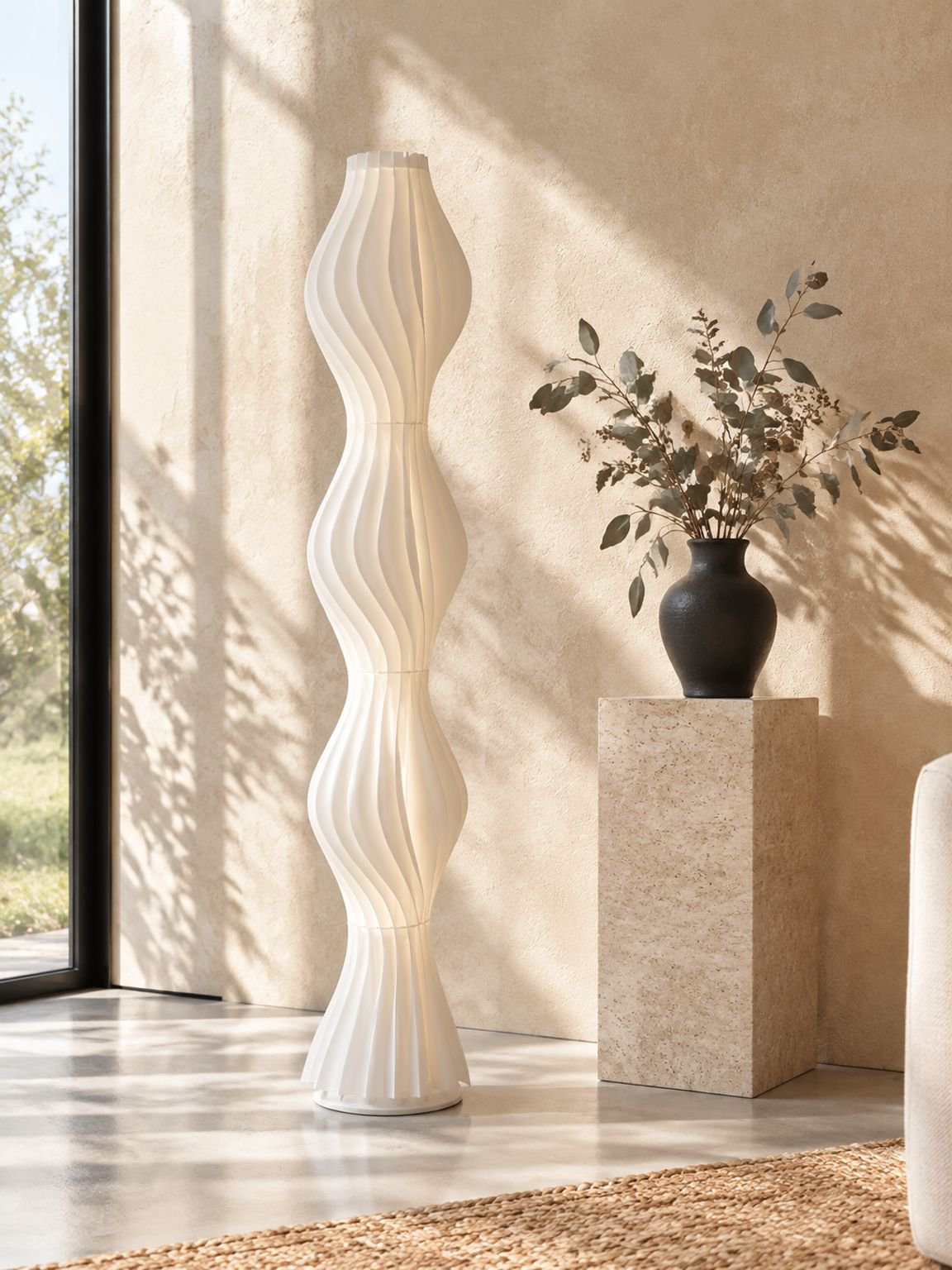 Natural texture floor lamp in a modern living room