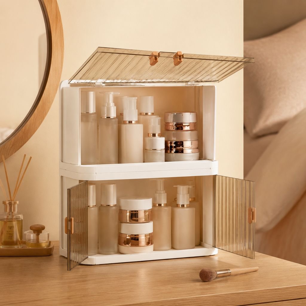 Solid Color Vanity Table Organizer Cabinet for Home on white background