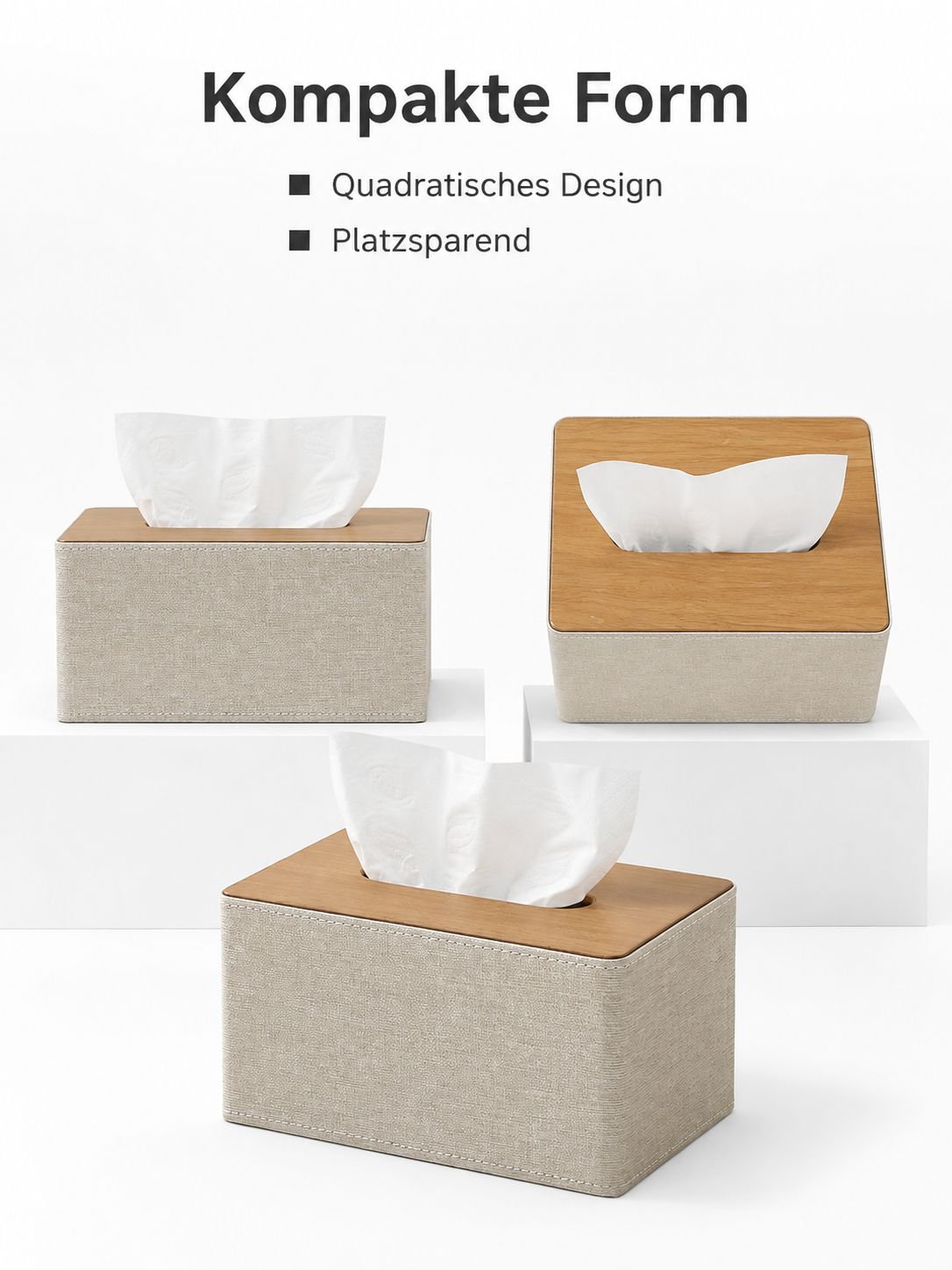 Quadratische Taschentuchbox aus Holz mit Taschentüchern