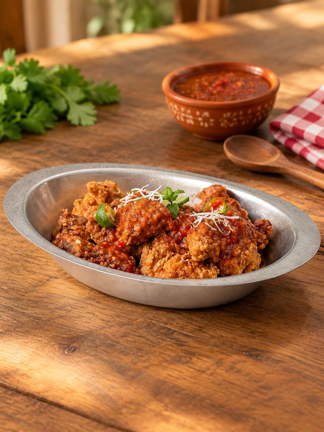 Plato hondo ovalado de acero inoxidable vintage