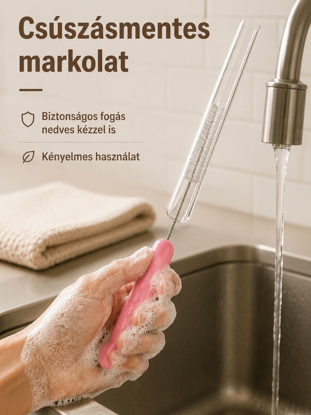Krokodil kefe fém szívószál tisztításához