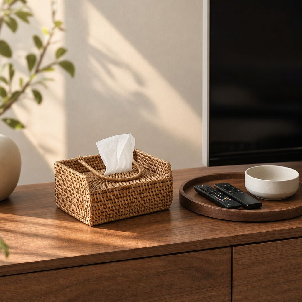 Decorative tissue holder blending with Scandinavian interiors