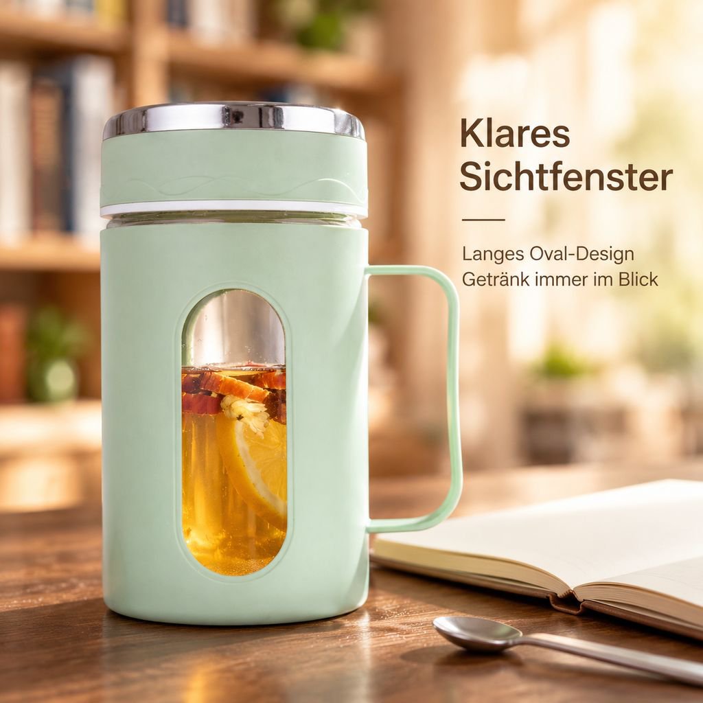 Große, doppelwandige Glastasse mit Henkel