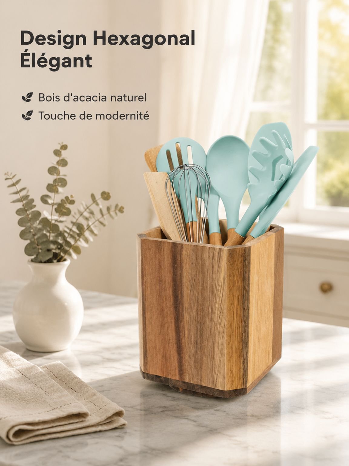 Acacia wood cutlery rack rotatable kitchen utensil storage box wooden tube chopstick cage pen holder