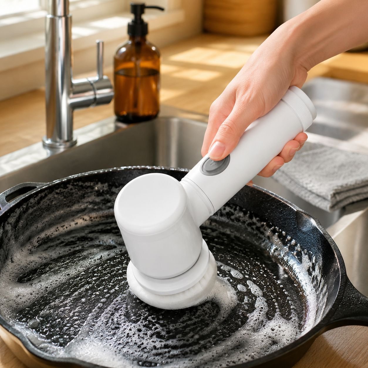 Handheld electric cleaning brush scrubbing kitchen tiles