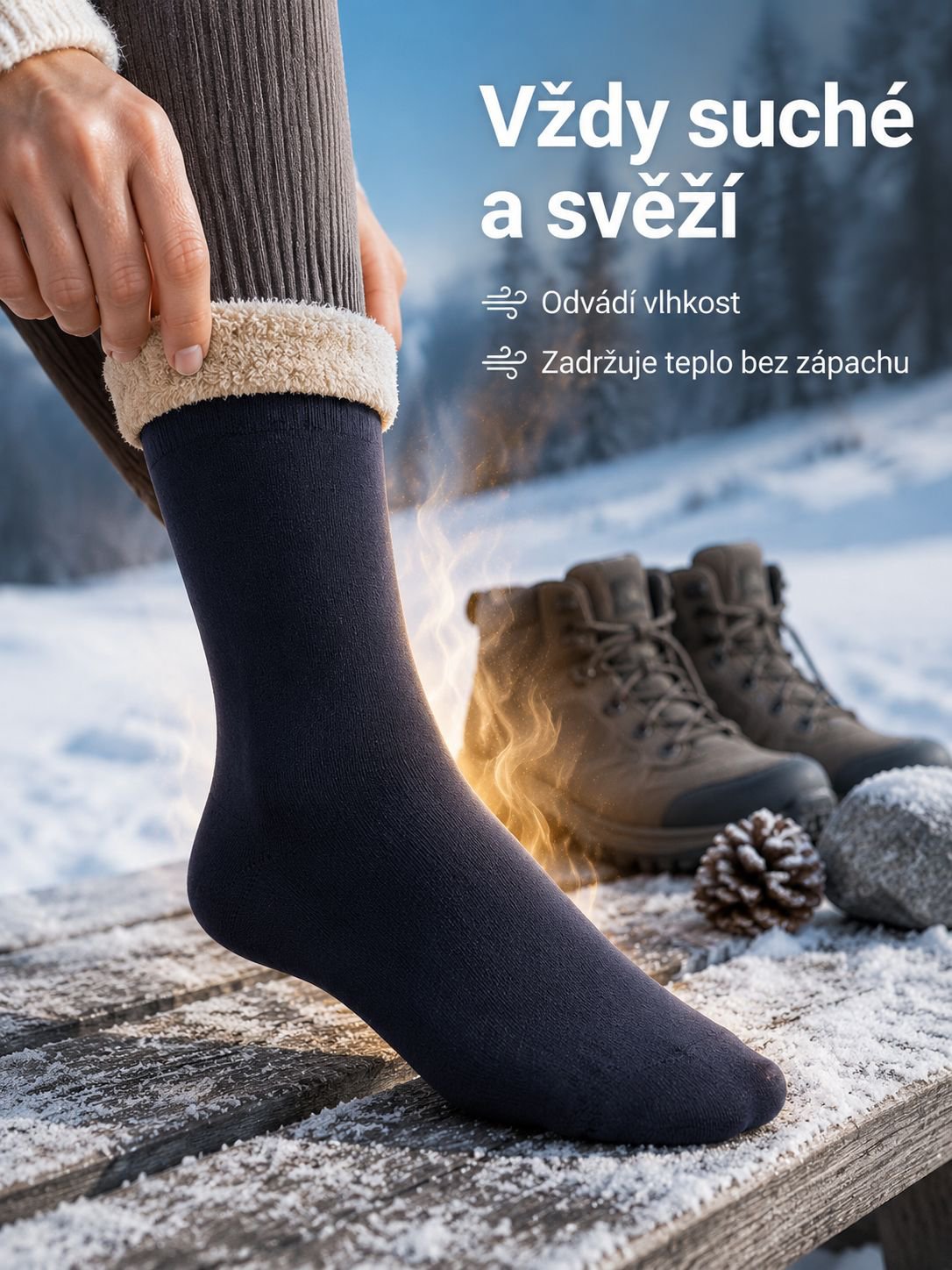 Pánské teplé silné fleecové ponožky střední délky
