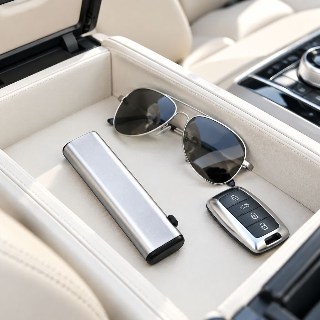 Hand holding car air vent brush for detailing