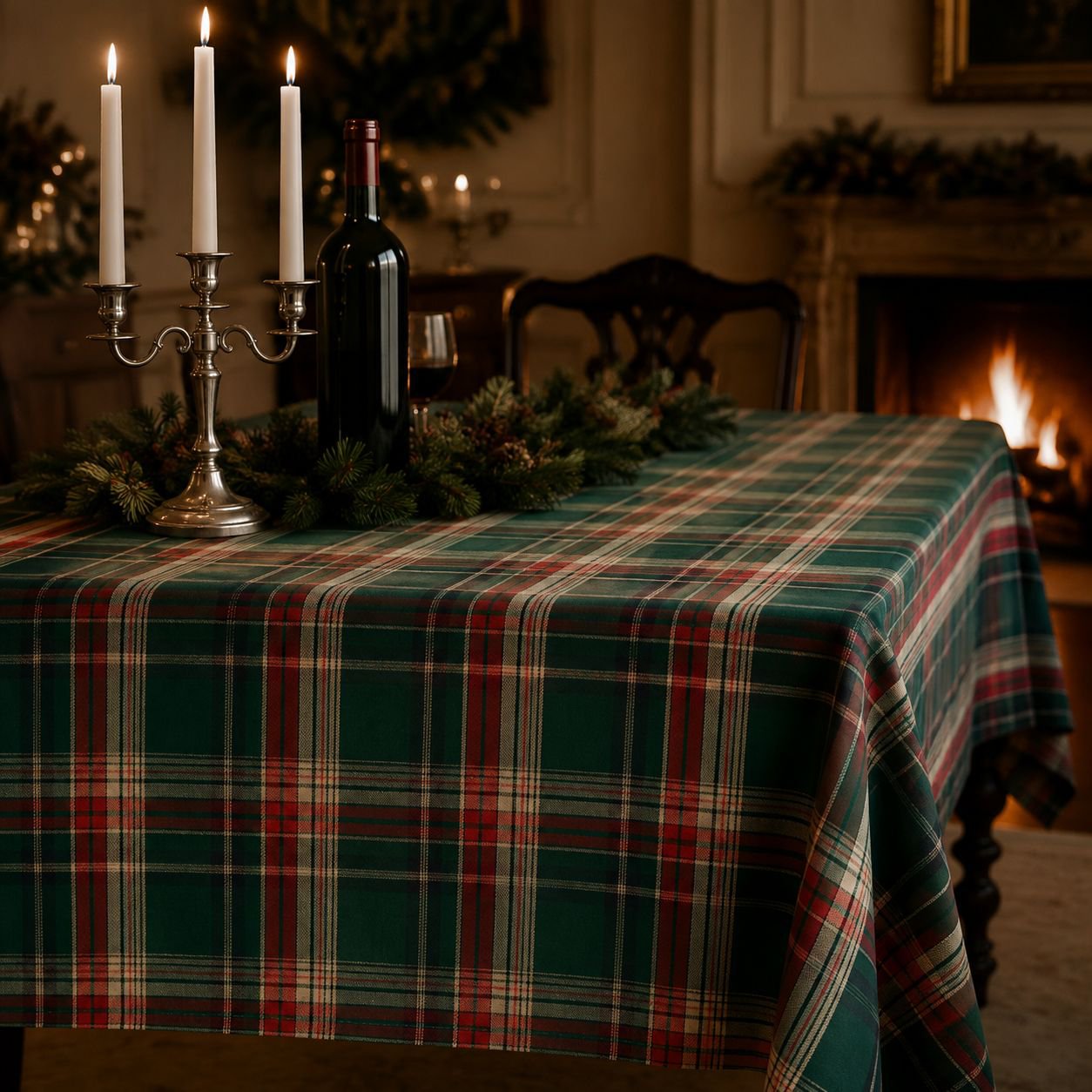 Nappe de noël à carreaux verts américains, nappe haut de gamme, pour table basse