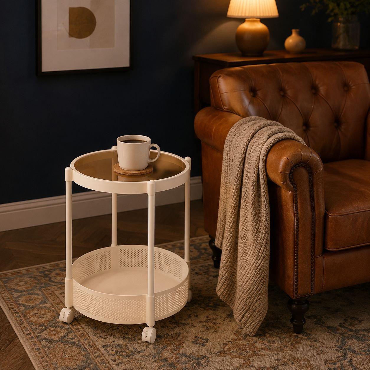 Multi-functional mobile glass side table