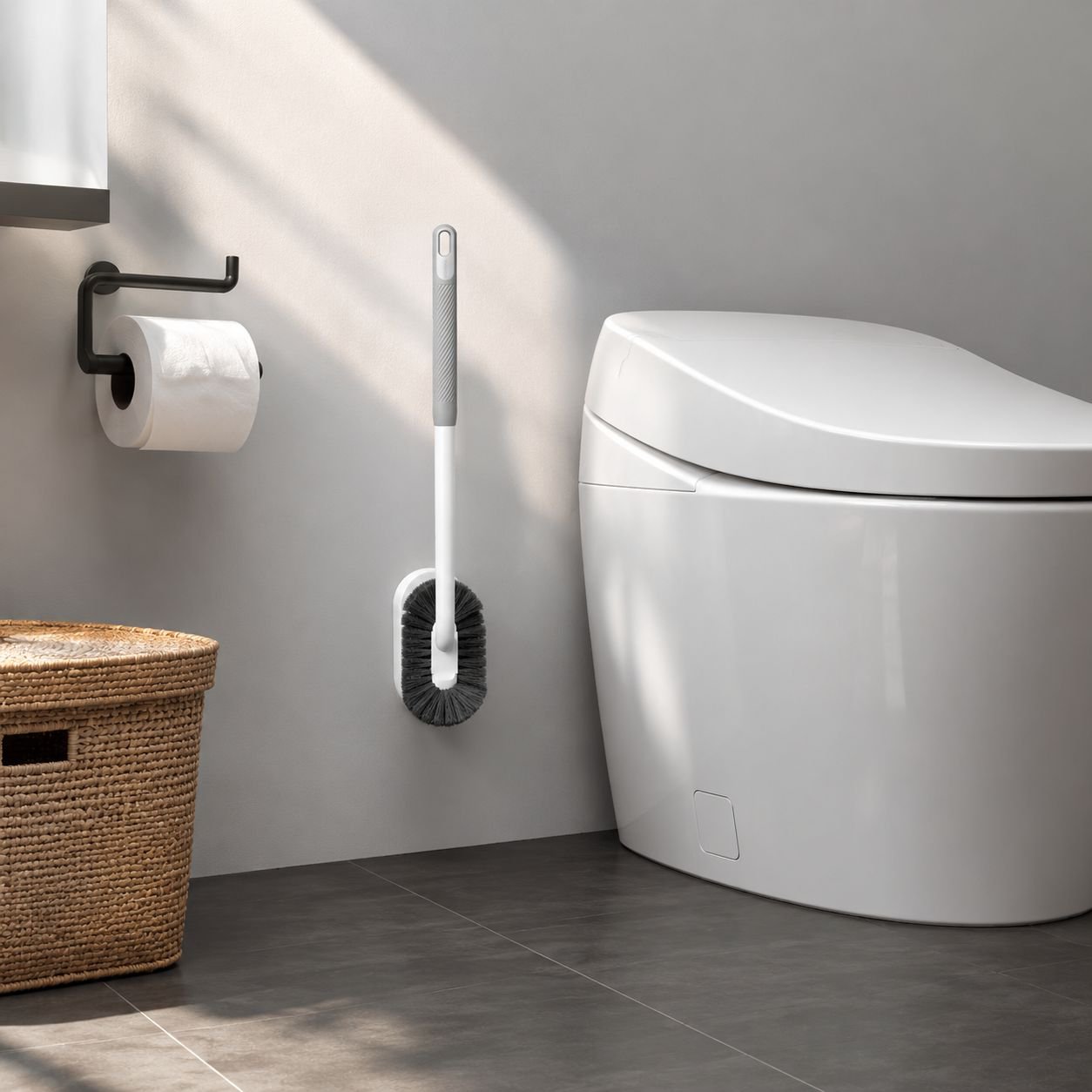 Cepillo de inodoro de mango largo y suave, tipo de pared, kit de herramientas de limpieza para baño