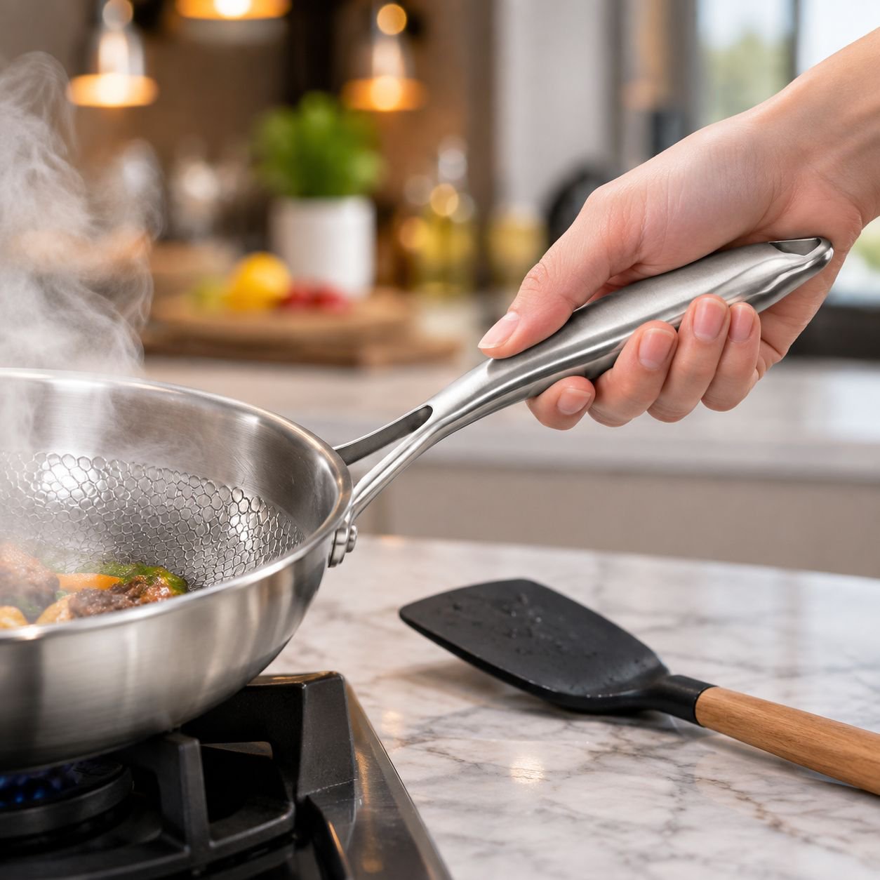 Close-up of durable non-stick frying pan surface