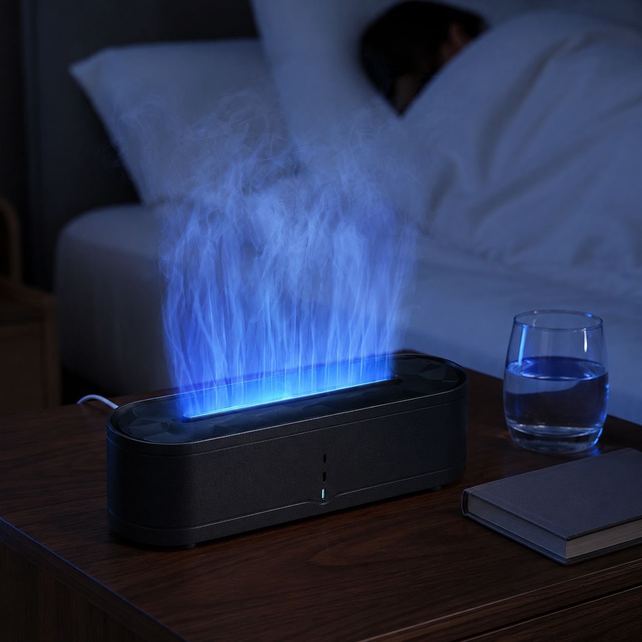 Difusor de aroma con llama simulada, lámpara multicolor y humidificador para casa