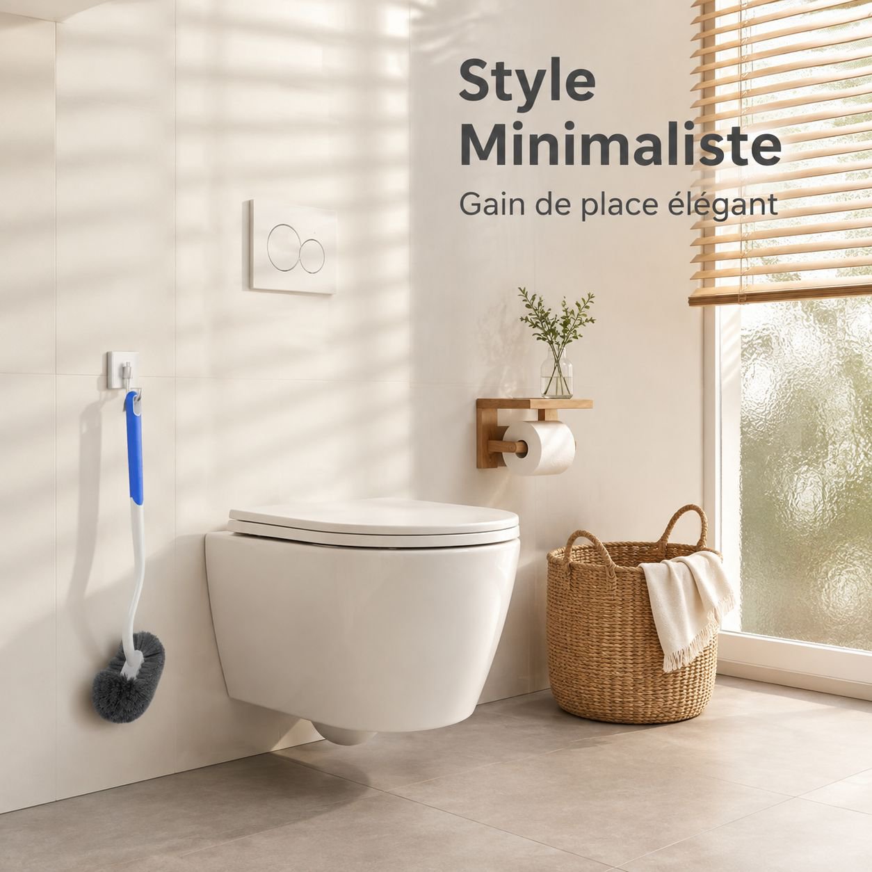 Brosse murale pour toilettes à long manche et poils doux