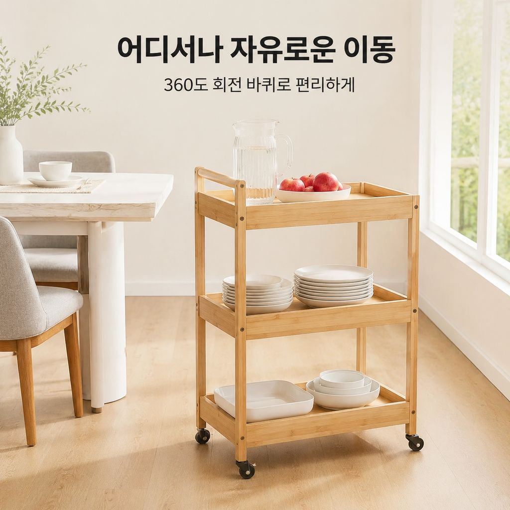 레트로 원목 이동식 트롤리 침대 옆 수납 선반 소파 사이드 테이블