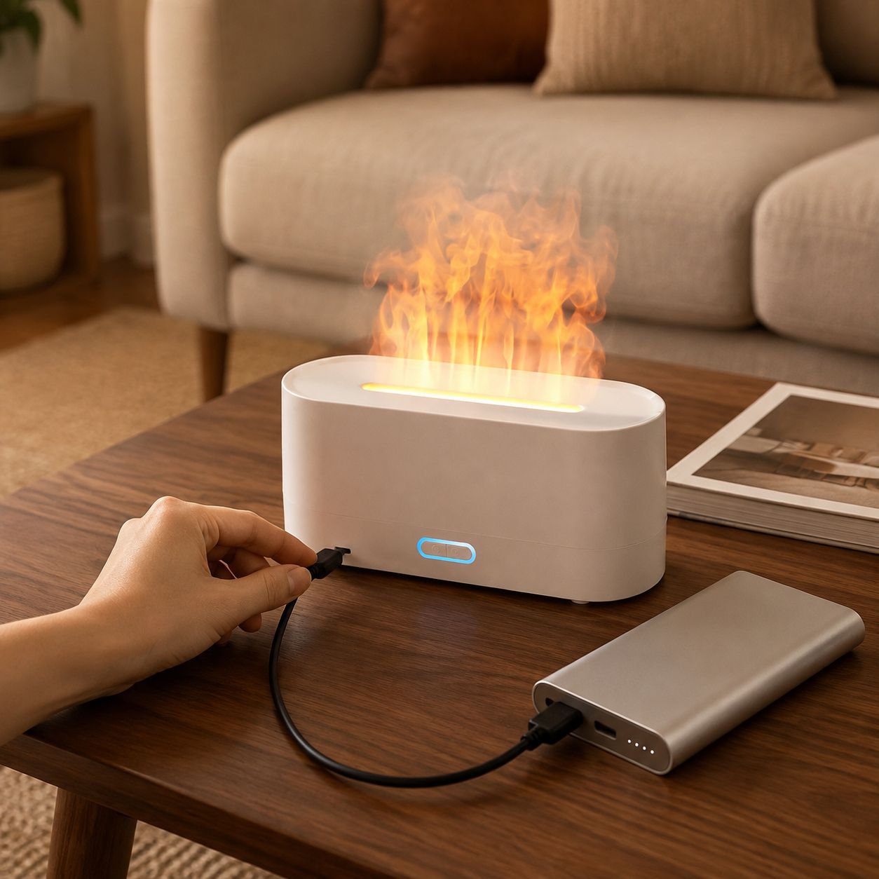 Difusor y humidificador USB de 160ml con forma de llama