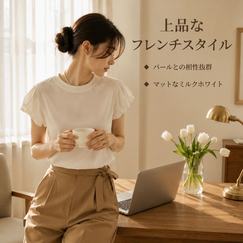 フレンチ気質バルーンスリーブ丸首Tシャツ レディース 