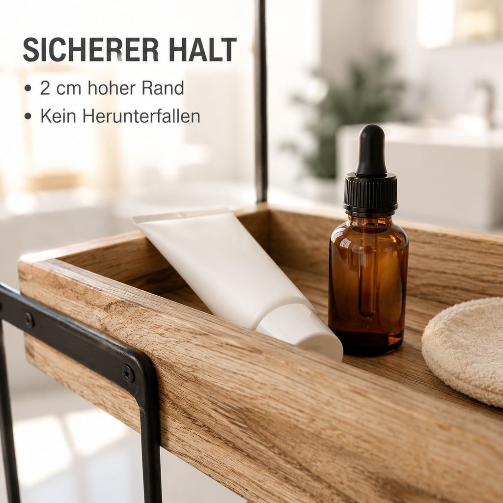 Mehrschichtiges Aufbewahrungssystem für Badezimmerprodukte aus Eisen und Holz
