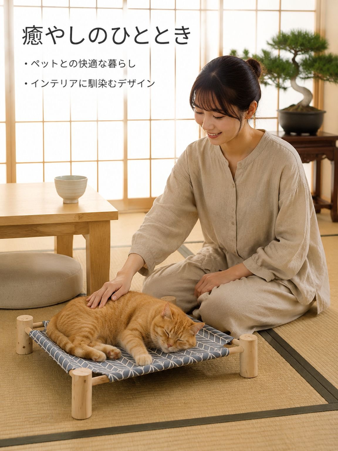 無垢材脚ペット用携帯ベッド