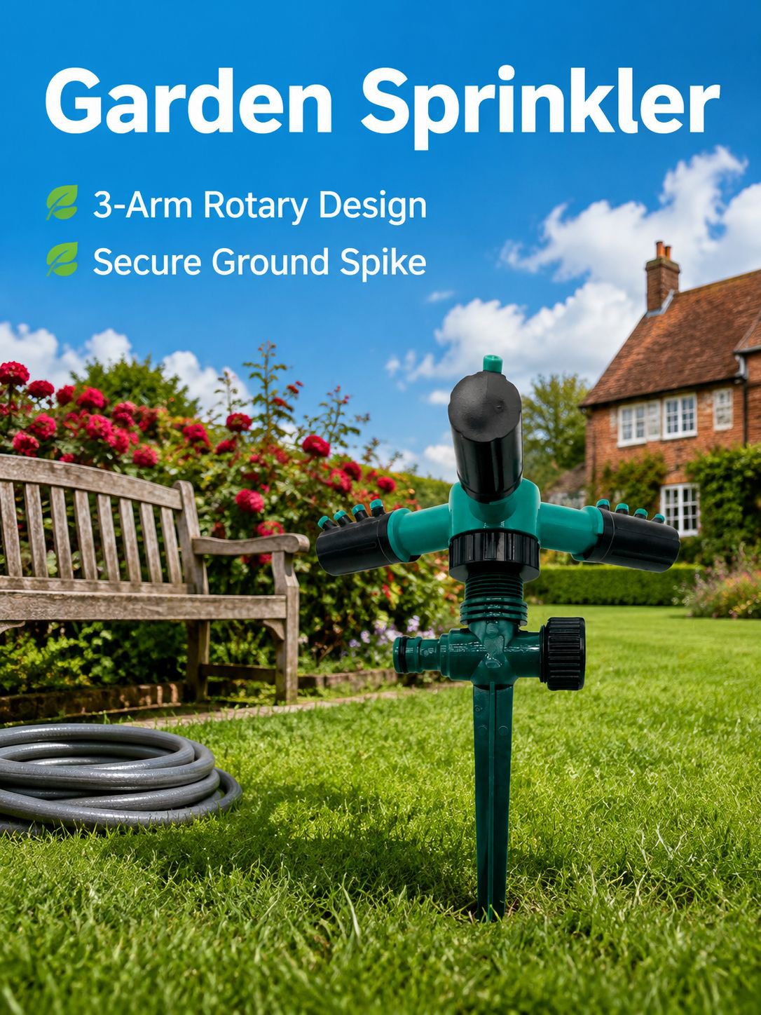 360° Rotating Triple-Head Garden Water Sprinkler