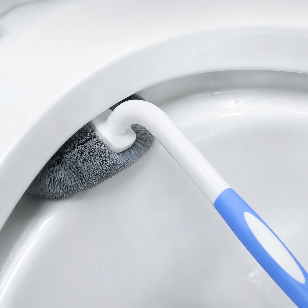 Space-saving toilet brush with wall mount holder