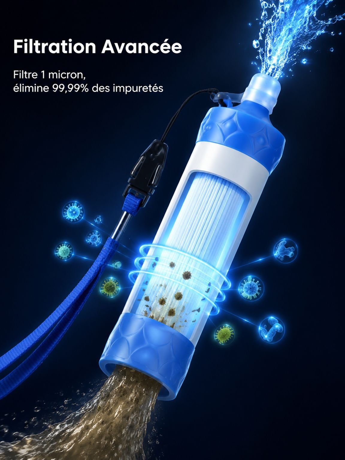 Purificateur d’eau portable léger, filtre d’urgence camping randonnée catastrophe