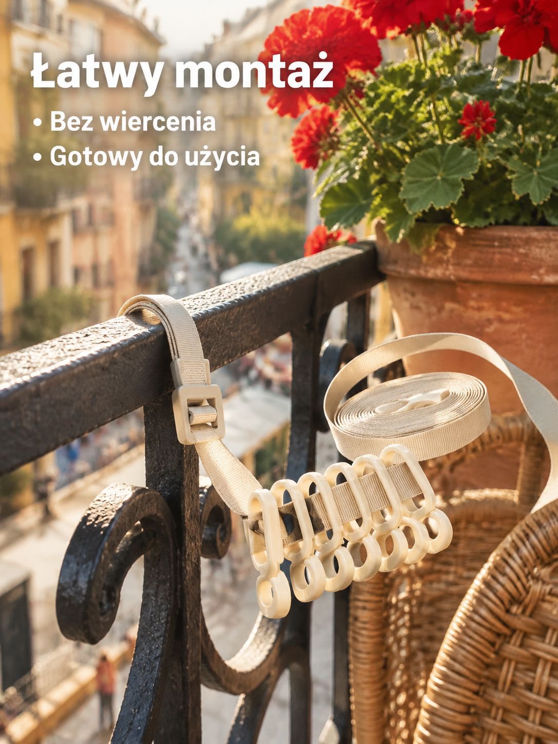 Regulowana, przenośna linka na pranie odporna na wiatr, bez wiercenia