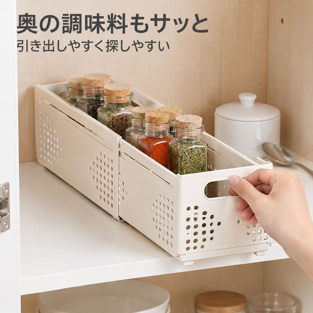 伸縮式キッチン収納バスケット
