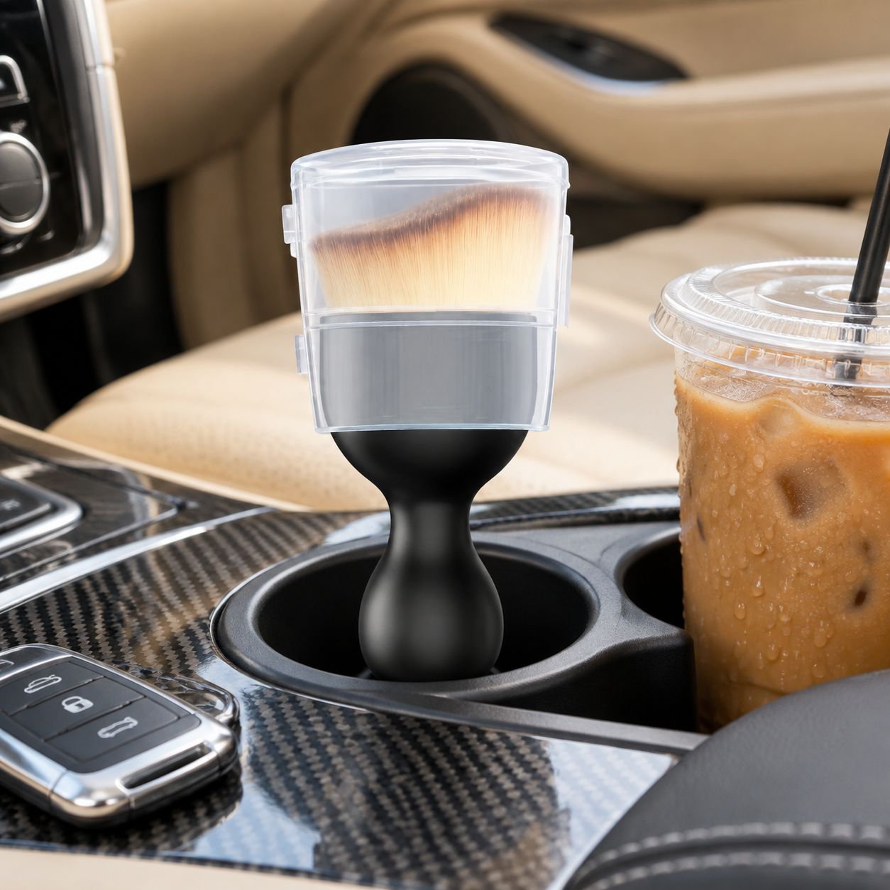 Compact portable brush for car crevices