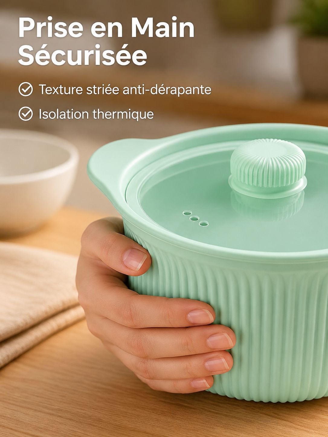 Cuiseur à vapeur multifonction en silicone pour micro-ondes, conception à trois compartiments