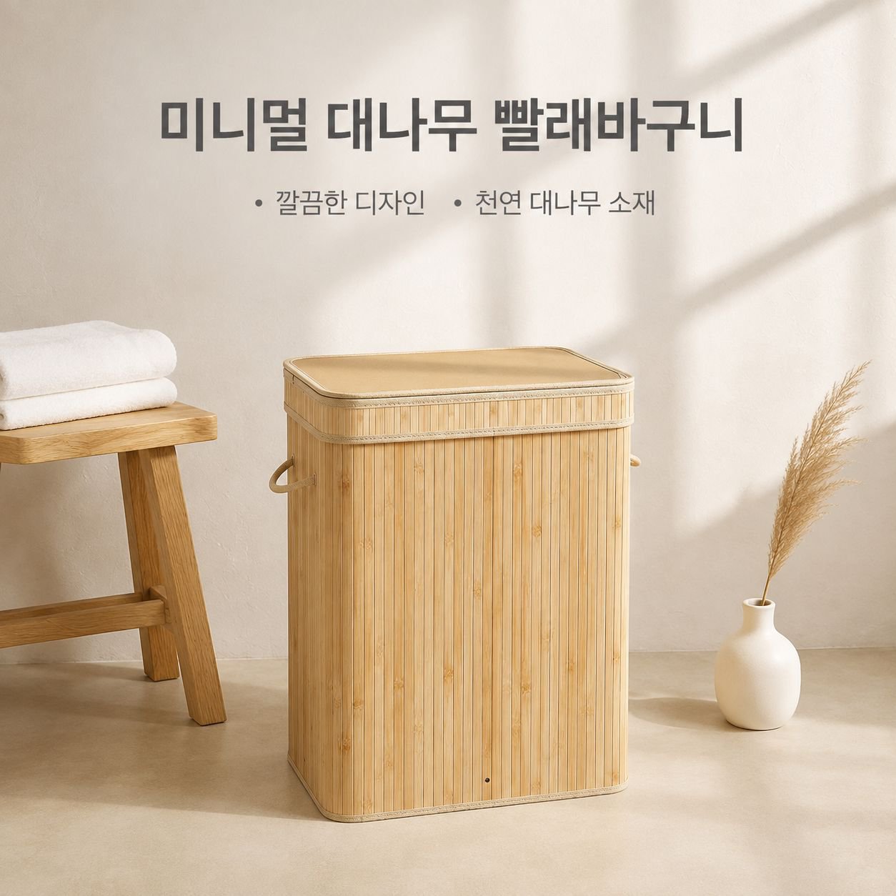 뚜껑이 달린 대나무 라탄 빨래통
