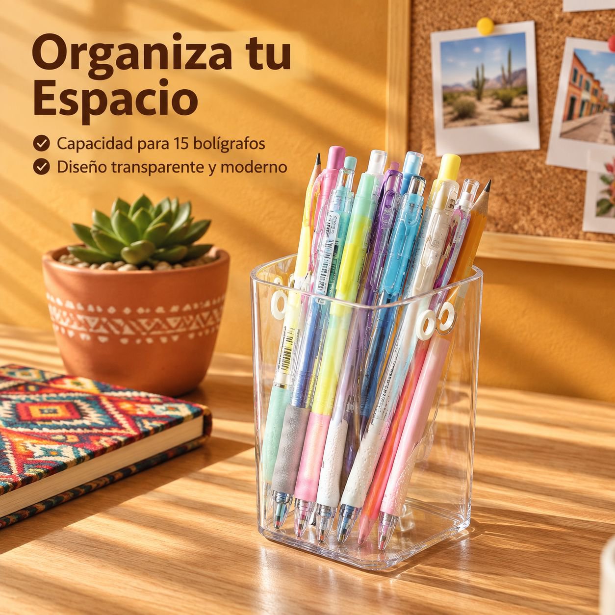 Organizador multifuncional de escritorio acrílico transparente para brochas y útiles