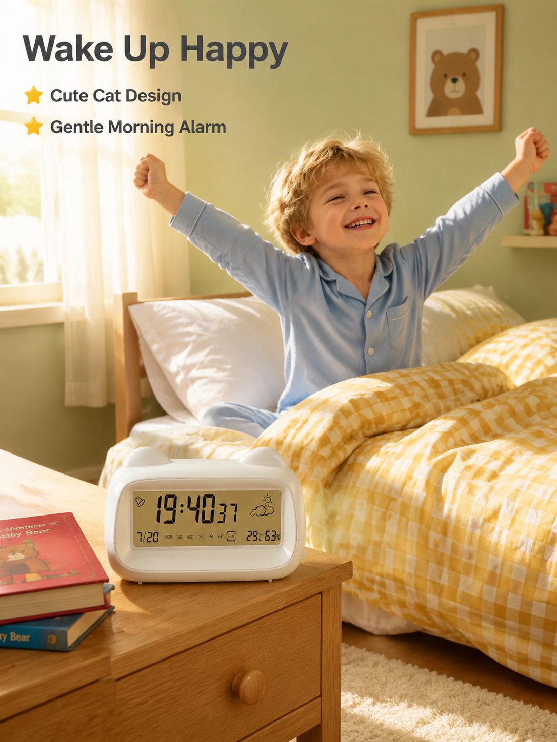 Cat Multifunctional Cute Children's Alarm Clock Rechargeable Luminous/Snooze