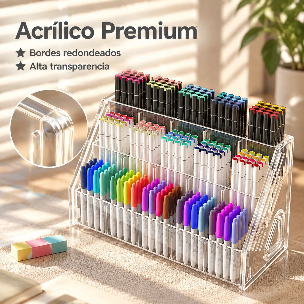 Soporte transparente acrílico con divisiones para almacenar útiles y pinceles