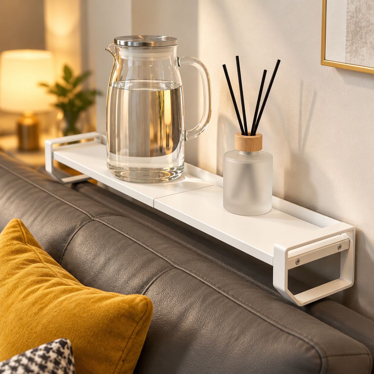 Minimalist wall shelf showcasing decorative items