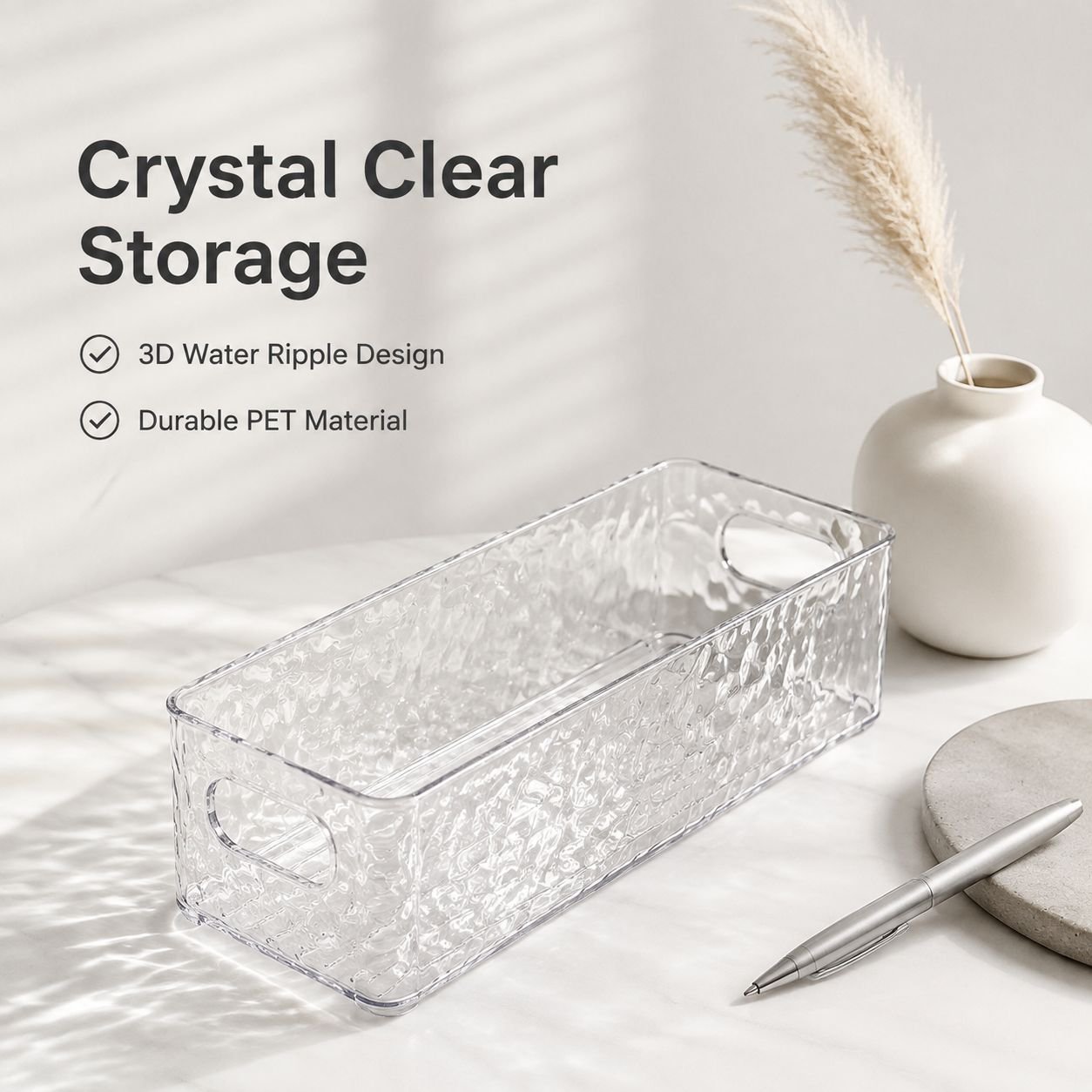 Narrow Clear Desktop Storage Box