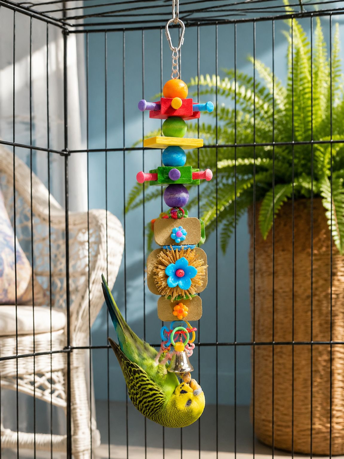 Tiger skin peony bird toy designed for cockatiels and parrots